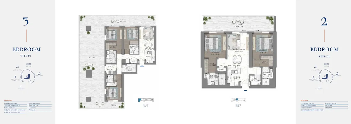 Floor plans: 2 bedrooms, both en suite with walk-in wardrobes